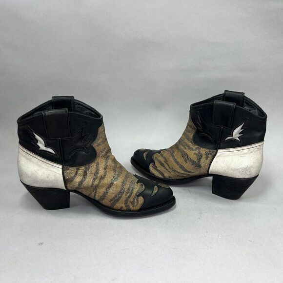 Golden Goose Ankle Boots Women's Size 7 Black Leather Western Cowboy Booties - Picture 7 of 14